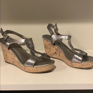 Solanz faux snakeskin cork Wedge sandals